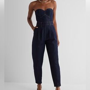 Strapless; back zipper; belt loops; back welt pockets